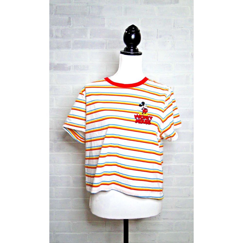 Disney Mickey Mouse Colorful Striped Short Sleeve T Shirt XXL(19)
